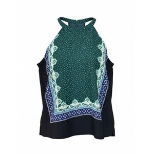 LOFT Green and Navy Paisley Handkerchief Halter Camisole - Size M